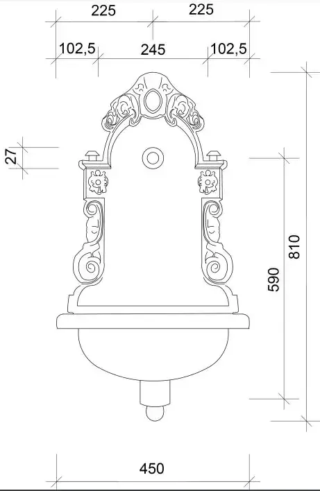 Litinové zahradní umyvadlo Moena 82 cm zlatá patina - kohoutek Drak