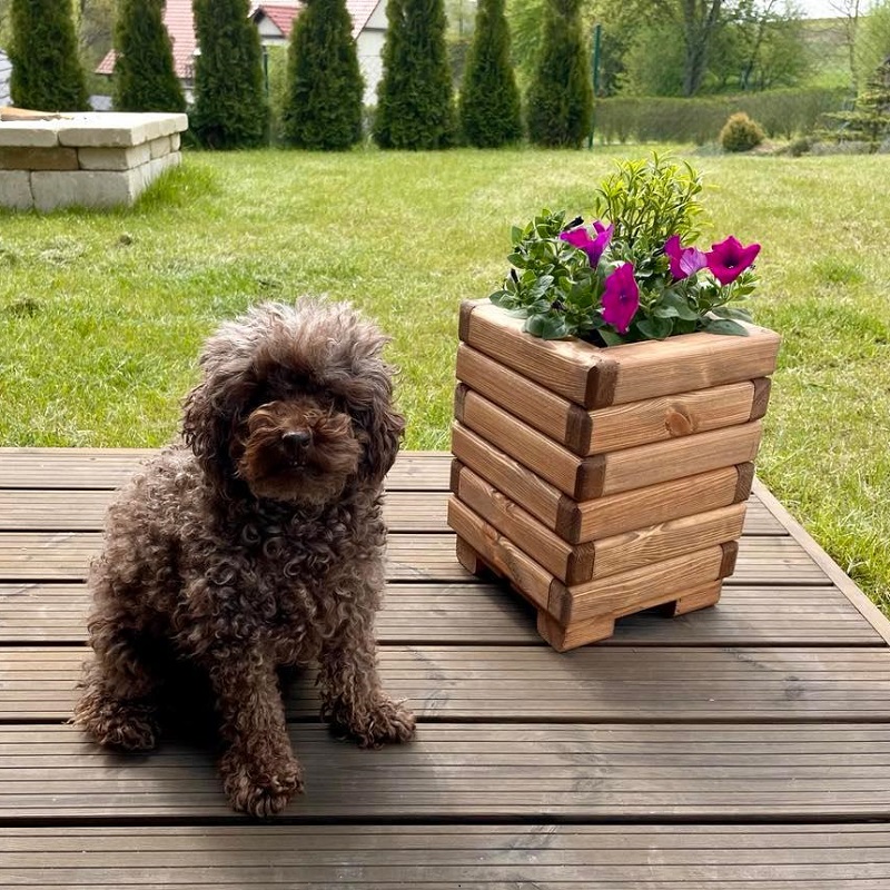 Dřevěný zahradní květináč AKSAMIT, teak, 250x250x350