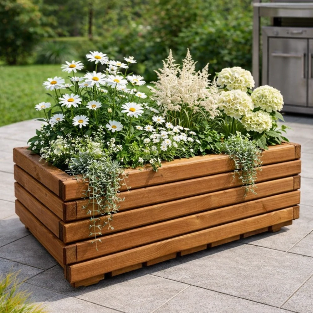 Dubový květináč VELORA 800×400×300 mm – teak, masivní dub