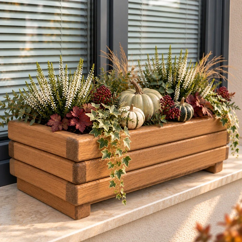 Dřevěný květináč AKSAMIT WINDOW s plastovou vložkou, teak 660x230x200