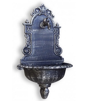 Litinové zahradní umyvadlo Moena 82 cm stříbrná patina - kohoutek Drak