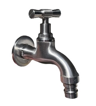 Vodovodní  KOHOUTEK NEREZ SUS304-026, s adapterem pro hadici1/2", kovově šedý 