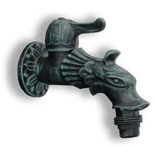 Litinové zahradní umyvadlo Moena 82 cm zelená patina - kohoutek Drak