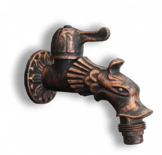 Litinové zahradní umyvadlo Moena 82 cm měděná patina - kohoutek Drak