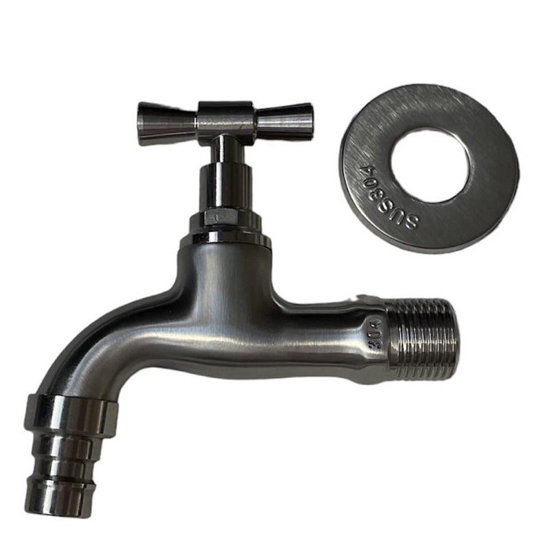 Vodovodní KOHOUTEK NEREZ SUS304-026, s adapterem pro hadici1/2", kovově šedý