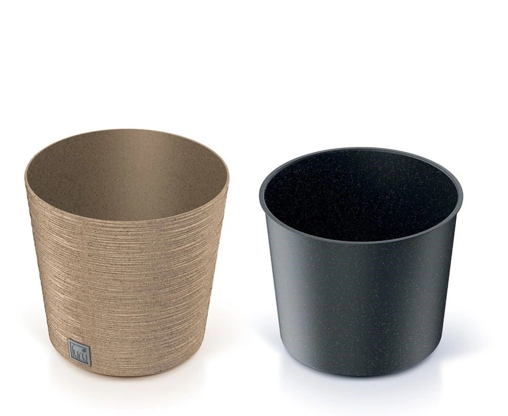 Květináč FURU ROUND LOW ECO WOOD 30cm, světle hnědý