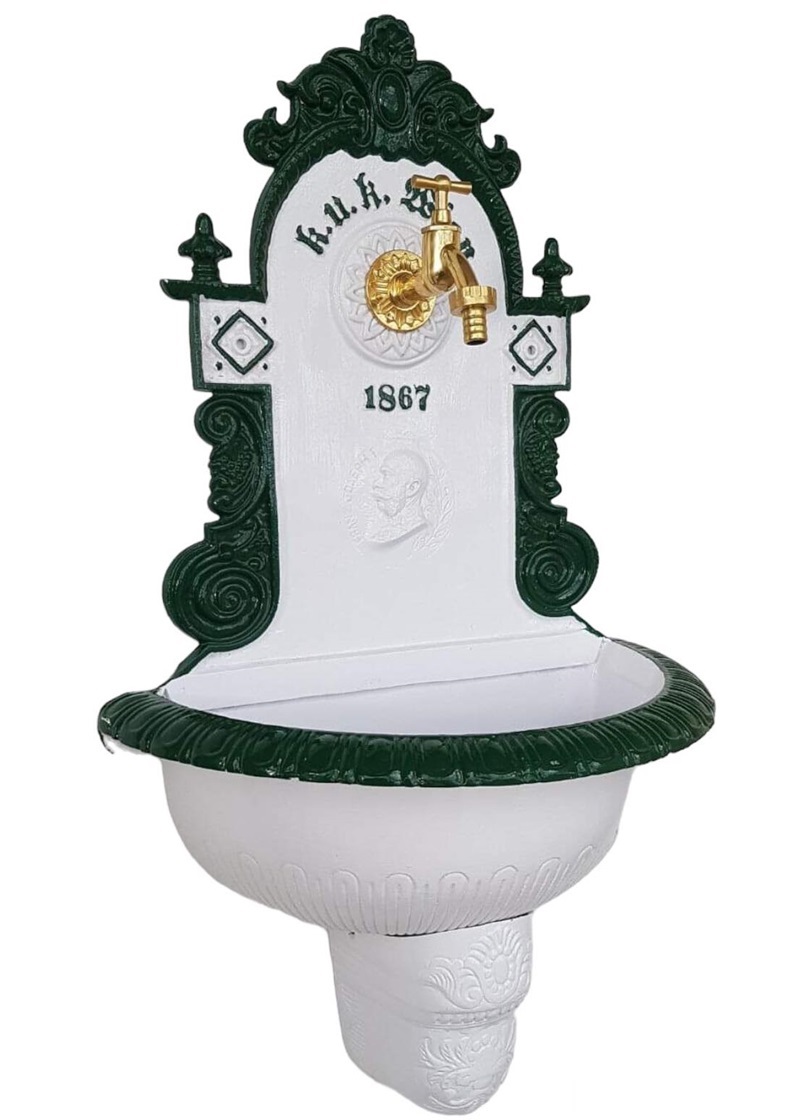 AZTE zahradní umyvadlo 72 cm bílo zelené – ze slitiny hliníku s kohoutkem výpustí a sifonem