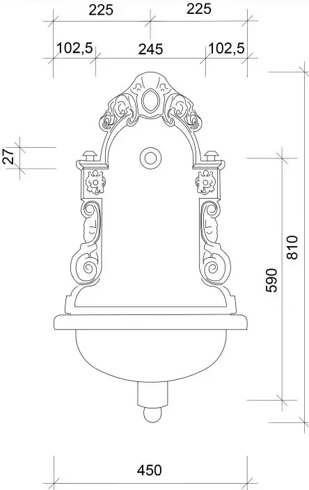 Litinové zahradní umyvadlo Moena 82 cm černé