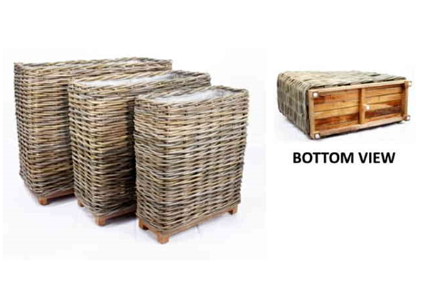 RATANOVÉ koše RATTBOX BIG XXL na dřevěném podstavci, HRUBÝ RATAN, Grey, set 3 kusy