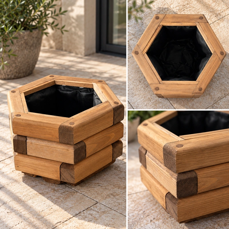 Dřevěný zahradní květináč AKSAMIT, teak, Ø300x200