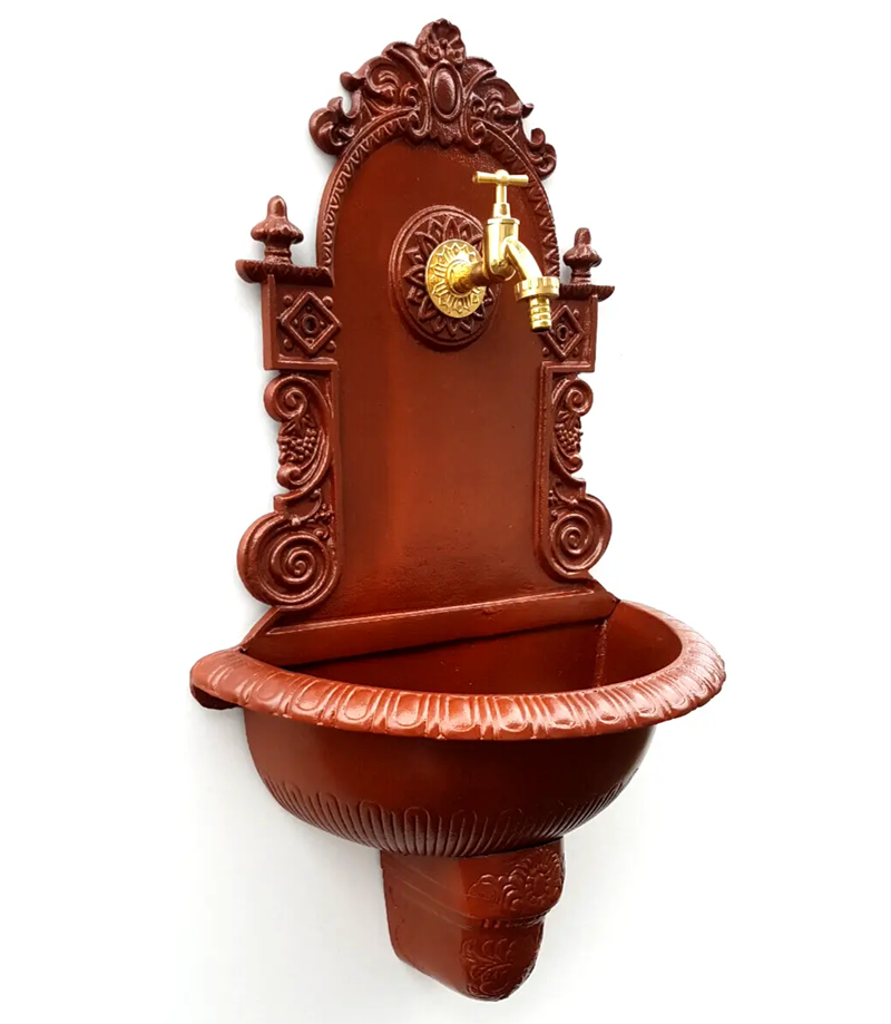 AZTE zahradní umyvadlo 72 cm hnědé – ze slitiny hliníku s kohoutkem výpustí a sifonem