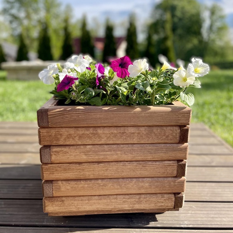Dřevěný zahradní květináč AKSAMIT, teak, 400x400x350