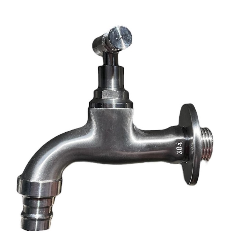 Vodovodní KOHOUTEK NEREZ SUS304-026, s adapterem pro hadici1/2", kovově šedý