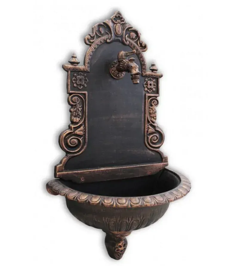 Litinové zahradní umyvadlo Moena 82 cm měděná patina - kohoutek Drak