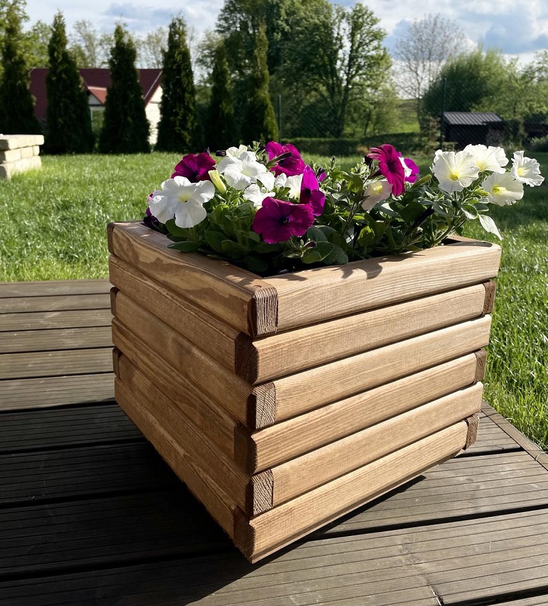 Dřevěný zahradní květináč AKSAMIT, teak, 400x400x350