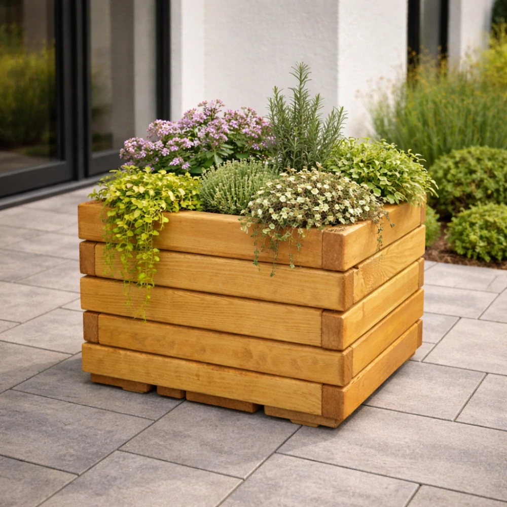 Dřevěný zahradní květináč AKSAMIT, pinie, 400x400x300