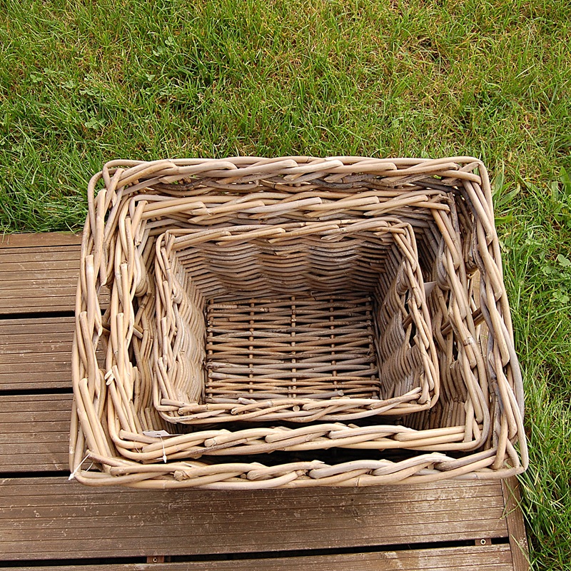 Ratanové KOŠE S UCHY, Grey, SET 3 kusy