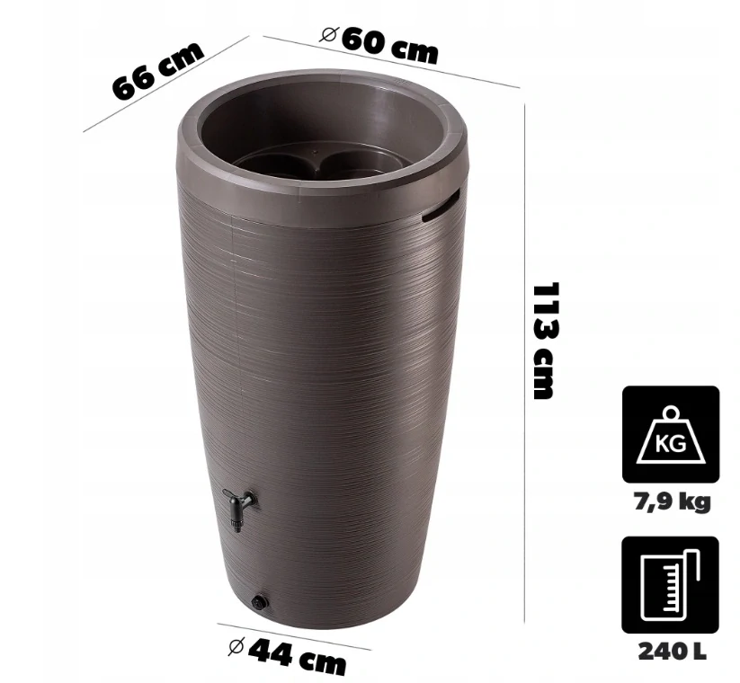 Sud na dešťovou vodu GOBI 240 l, hnědý, s kohoutkem 3/4