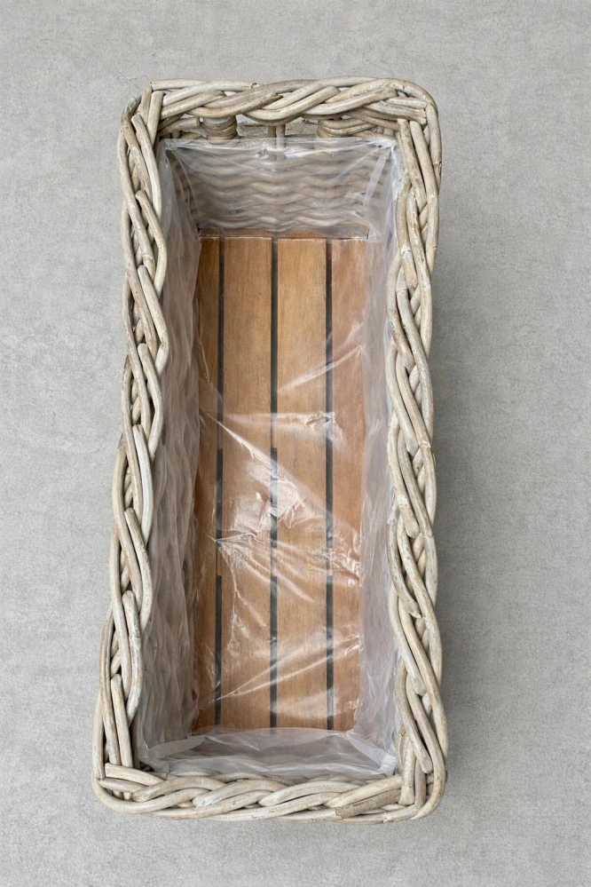RATANOVÉ koše RATTBOX na dřevěném podstavci, HRUBÝ RATAN, Grey, set 3 kusy
