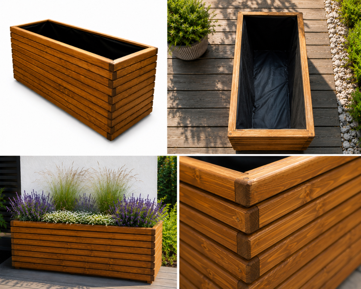 Dřevěný zahradní květináč AKSAMIT teak 1180x400x600
