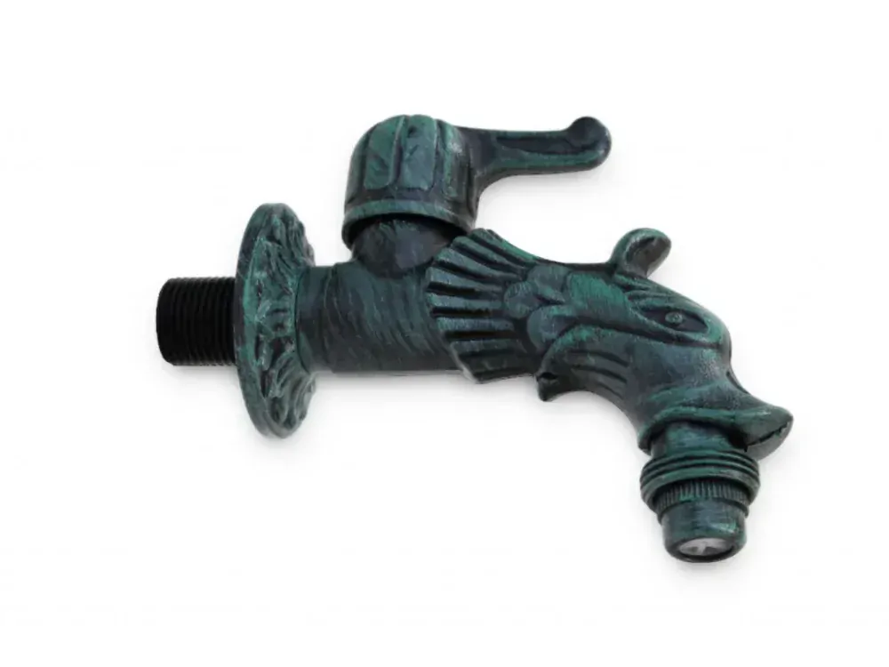 Litinové zahradní umyvadlo Moena 82 cm zelená patina - kohoutek Drak