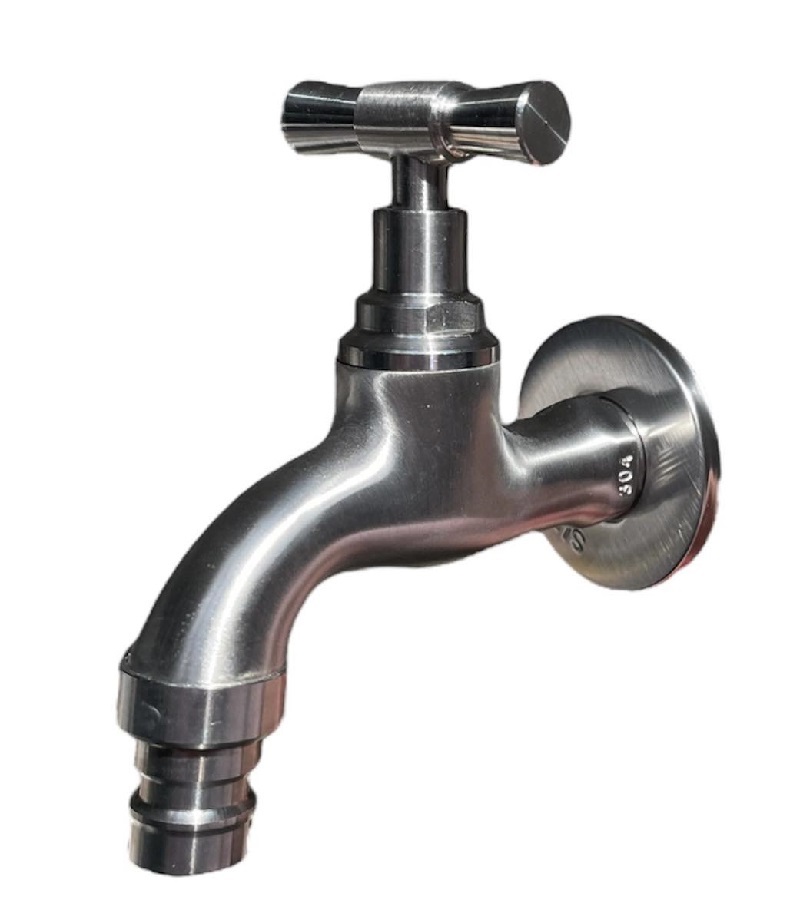 Vodovodní KOHOUTEK NEREZ SUS304-026, s adapterem pro hadici1/2", kovově šedý
