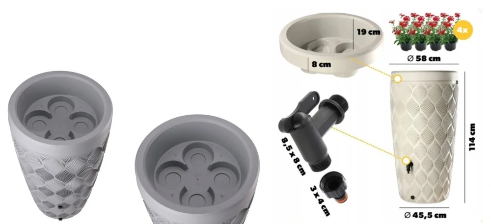 Sud na dešťovou vodu FLOW platinum, 240 litrů s kohoutkem 3/4