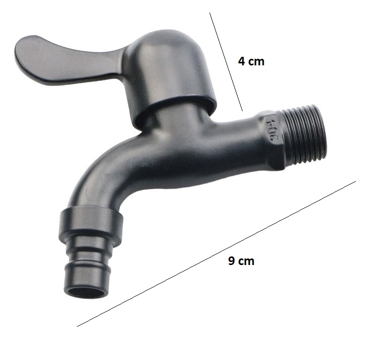Vodovodní KOHOUTEK ČERNY z nerez oceli 1/2" s adapterem pro hadici, černý matný