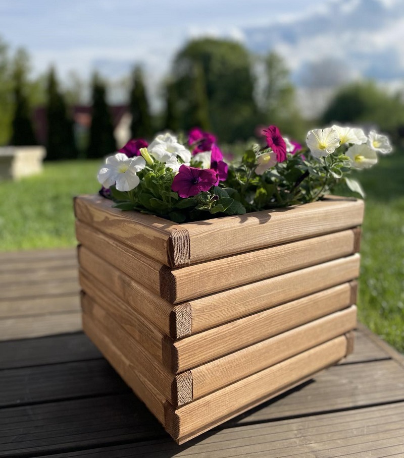 Dřevěný zahradní květináč AKSAMIT, teak, 400x400x350