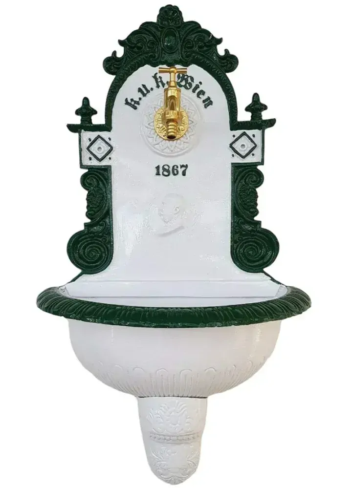 AZTE zahradní umyvadlo 72 cm bílo zelené – ze slitiny hliníku s kohoutkem výpustí a sifonem