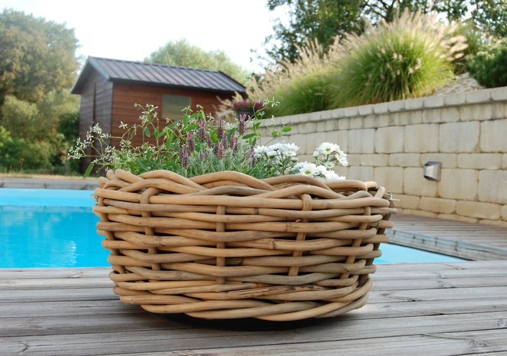 RATANOVÝ Květináč DRYPOT BOWL L, HRUBÝ RATAN, Ø56x26 cm
