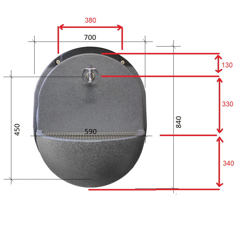 Roto zahradní umyvadlo Mars 84 cm - šedý granit 