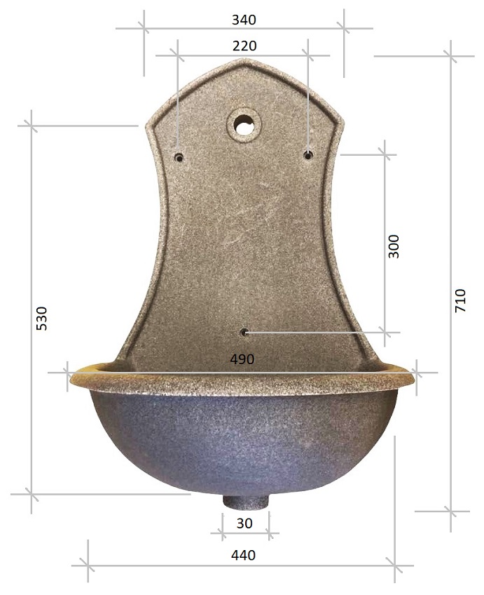 ROTO zahradní umyvadlo Saturn 71 cm středně šedé - kohoutek Drak, výpusť