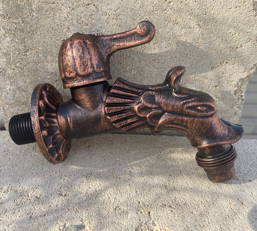 Vodovodní Litinový SLOUPEK AZTE XXL s KOHOUTKEM DRAK, měděná patina, 100 cm