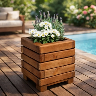 Dřevěný zahradní květináč AKSAMIT, teak, 250x250x300