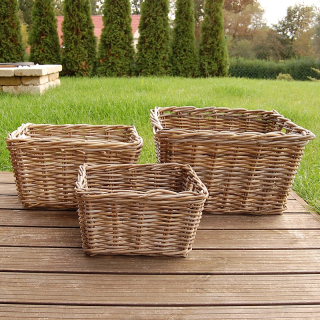 Ratanové KOŠE S UCHY, Grey, SET 3 kusy