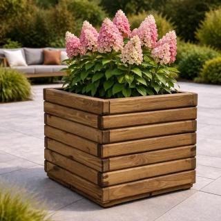 Dubový květináč VELORA 400×400×400 mm – teak, masivní dub