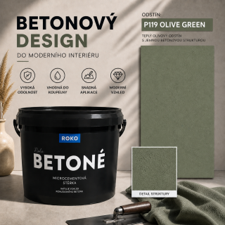 ROKO BETONÉ 7 kg – mikrocementová stěrka s efektem pohledového betonu, P119 olive green