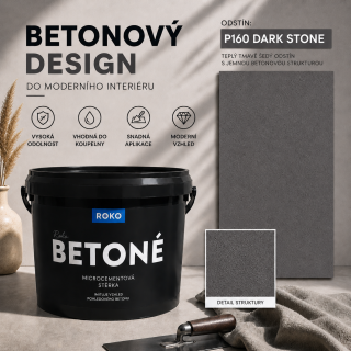 ROKO BETONÉ 7 kg – mikrocementová stěrka s efektem pohledového betonu, P160 dark stone