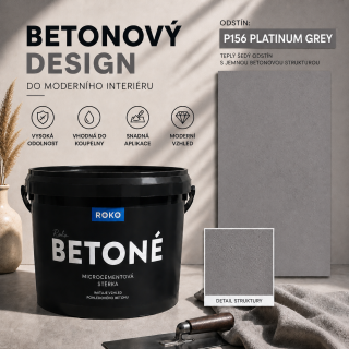 ROKO BETONÉ 7 kg – mikrocementová stěrka s efektem pohledového betonu, P156 platinum grey