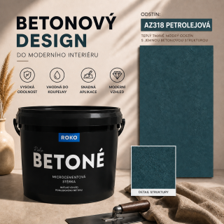 ROKO BETONÉ 7 kg – mikrocementová stěrka s efektem pohledového betonu, AZ318 petrolejová