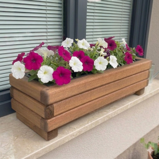 Dřevěný květináč AKSAMIT WINDOW s plastovou vložkou, teak 660x230x200